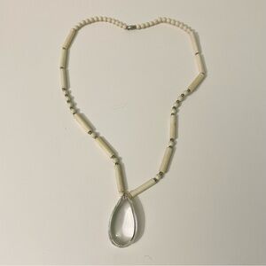 Boho Teardrop Statement Necklace Cream & Silver Tones